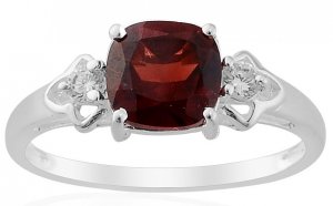 Mozambique Garnet Simulated Diamond Ring in Sterling Silver (Size 8)