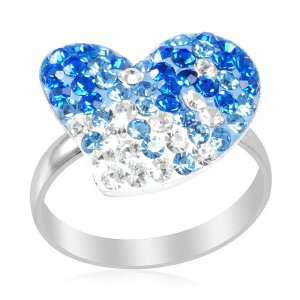 Blue & White Austrian Crystal Heart Ring in Sterling Silver (Size 8) Retail $96