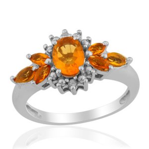Jalisco Fire Opal, Diamond Ring in Sterling Silver (Size 7) TGW 1.02 cts. (Retail $188)