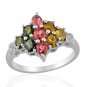 Green, Pink,  & Yellow Tourmaline, Diamond Ring, Sterling Silver (Size 7) TGW 1.39 cts.(Retail $188)