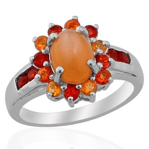 Pink Moonstone & Jalisco Fire Opal Ring in Sterling Silver (Size 6) TGW 2.03 (Retail $160)