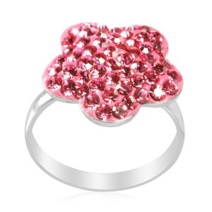 Pink Austrian Crystal (Round) Ring in Sterling Silver (Size 7)(Retail $76)