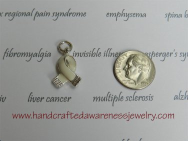 White Ribbon Awareness Charm, COPD, Lung Cancer Awareness, Awareness Ribbon Charm