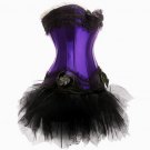 Free shipping Satin Purple Corset&Black Pettiskirt Set Sexy underwear Size M
