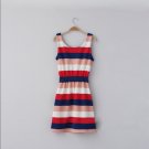 Free shipping New Lady Women's Sexy No Sleeve Rainbow Stripe Bowknot Dress