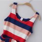 Free shipping New Lady Women's Sexy No Sleeve Rainbow Stripe Bowknot Dress