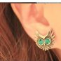 Vintage owl earrings diamond big eyes copper blue eyes