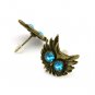 Vintage owl earrings diamond big eyes copper blue eyes