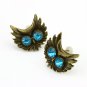 Vintage owl earrings diamond big eyes copper blue eyes