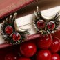 Vintage owl earrings diamond big eyes copper and red eyes