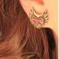 Vintage owl earrings diamond big eyes copper and red eyes