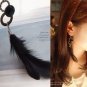 Korean Style Interlocking Feather Pendant Long Earrings Earring black