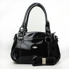 Trendy Black Shiny PU Three Layers Clutch Zipper Bag Handbag Shoulder Bag