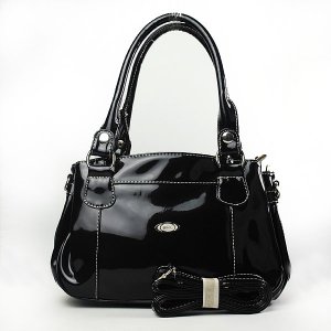 Trendy Black Shiny PU Three Layers Clutch Zipper Bag Handbag Shoulder Bag