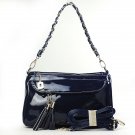Women's Navy Blue Shiny PU Clutch Zipper Bag Handbag Shoulder Bag