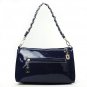 Women's Navy Blue Shiny PU Clutch Zipper Bag Handbag Shoulder Bag