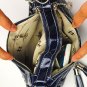 Women's Navy Blue Shiny PU Clutch Zipper Bag Handbag Shoulder Bag