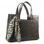 New Lady Fashion Alligator Pattern Scarf Embellished Handbag Bag Greyish-green