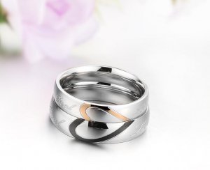 his and hers promise ring sets, Fashion Couple Stainless Steel band Rings For Lovers half heart