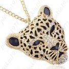Rhinestone Leopard Tiger Head Sweater Necklace Chain S