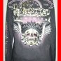 Christian Audigier Platinum Collection Ed Hardy Gray Long Sleeve Tee Skull Wing with Rhinestones (M)