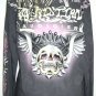 Christian Audigier Platinum Collection Ed Hardy Gray Long Sleeve Tee Skull Wing with Rhinestones (M)