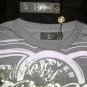 Christian Audigier Platinum Collection Ed Hardy Gray Long Sleeve Tee Skull Wing with Rhinestones (M)