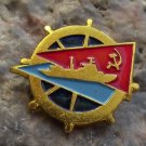 Ships Wheel Nautical Steering Device with Soviet Warship and Russian Flag Badge