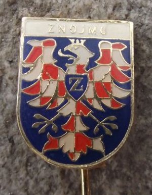 Znojmo Chequered Red White Eagle Heraldic Shield Pin