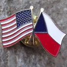 USA Stars & Stripes flag crossed in friendship with Czechoslovkia Metal Badge