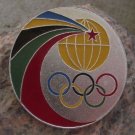 Large Round Olympic Rings  & Coloured Streamers Games Souvenier Badge