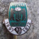 1972 Pivovar Benesov Bears & Foaming Beer Mug Czech Brewery 75th Anniversary Pin