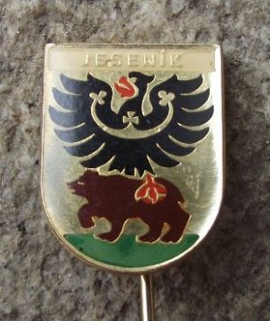 Jesenik Brown Bear Black Eagle Heraldic Shield Pin