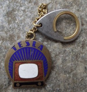 1950's Tesla Television & Electronics Rare Matal & Enamel TV Keychain