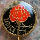 Round Lidice Czech Village Nazi Massacre Red Rose & Barbed Wire Pin Black
