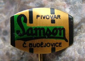 Samson Beer Barrel Sheet Metal Advertising Pin Gold