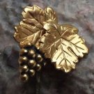 Golden Bunch of Grapes on Vine with Leaves Antique Metal Pin Badge