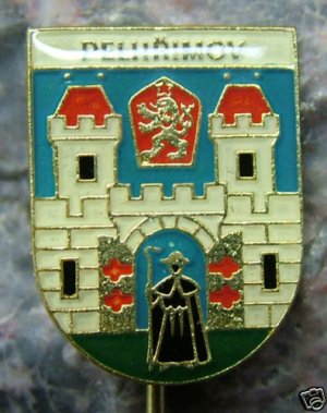 Pelhrimov Pilgrim between Open Gates Heraldic Crest Pin