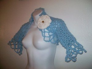 Blue Crochet Lacy Sweater Shrug Handmade S to L