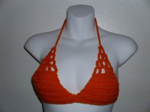 Bright Orange Crochet Bikini Swimsuit Halter Top S to L