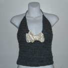 Gray Crochet Halter Hippie Apron Top Shirt Tank S to L