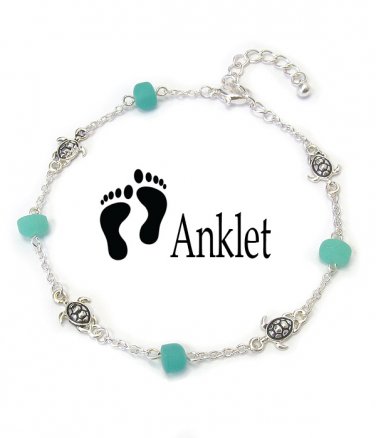 TURTLE & SEA GLASS ANKLET