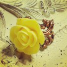Copper Cabochon Yellow Rose Flower Ring