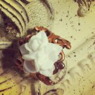 Copper Cabochon White Rose Flower Ring