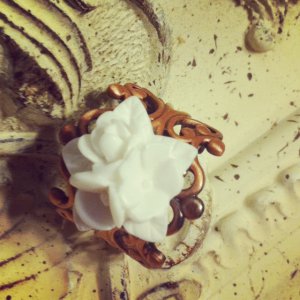 Copper Cabochon White Rose Flower Ring