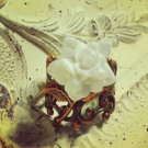 Copper Cabochon White Rose Flower Ring