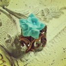 Copper Cabochon Soft Aqua Rose Flower Ring