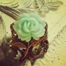 Copper Cabochon Mint Green Rose Flower Ring