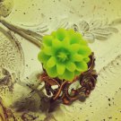 Copper Cabochon Green Rose Flower Ring