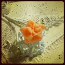 White Cabochon Ring Peach Rose Flower Ring